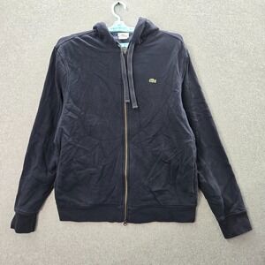 Lacoste Men Jacket 7 Blue Hoodie Logo Waffle Knit Lined Thermal Pockets Full Zip